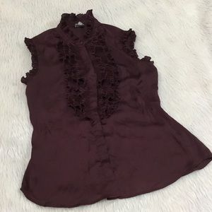 Converse one star women’s button down purple ruffle sleeveless top size medium